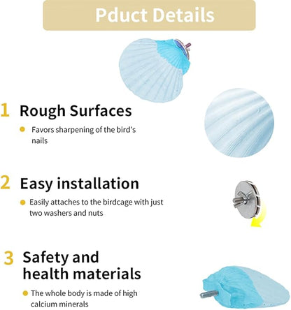 Bird Perches for Cage, Abrasive Surface High Calcium Mineral Parrot Perch Stand - Bird Nail File for Claw &amp; Beak Health, Colorful Ceramic Bird Cage Accessories (Blue, Shell)