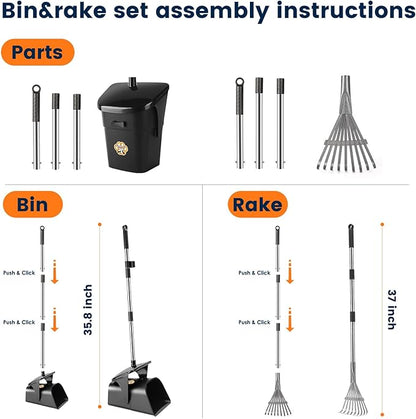 Pooper Scooper for Large Dogs Heavy Duty Swivel Bin &amp; Rake with 20 Waste Bag for Large Medium Small Dogs, Easy to Clean Pet Waste Use on Grass, Dirt, Gravel or Flats