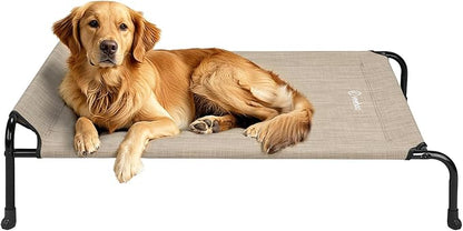 Veehoo Original Elevated Dog Cot Bed - Outdoor Raised Dog Bed, One-Sided Raised Headboard Cooling Pet Sleeping Training Cot, Non-Slip &amp; Breathable, XL