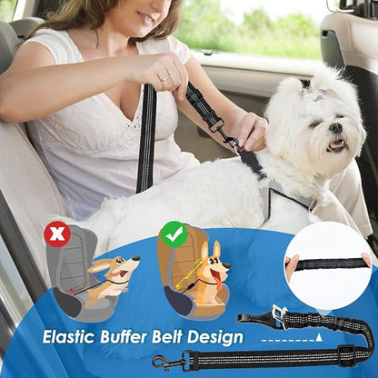 Lukovee Dog Seatbelt Leash for Cars, 2 Pack Pet Safety Car Seat Belt with Adjustable Buckle &amp; Reflective Bungee, Connect Dog Harness in Vehicle Car Dogs Restraint Travel Daily Use (Black)