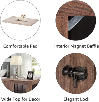 unipaws 38.5 Inch Furniture Style Dog Crate for Medium Large Dogs, Indoor Aesthetic Dog Stuff Kennel, Modern Decorative Wood Wire Cage, Pretty Cute End Side Table Nightstand, Walnut