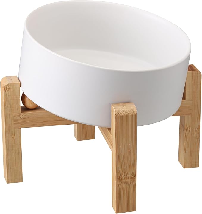 White Elevated/Raised 15°Tilted Anti Slip Ceramic Dog Bowl for Medium &amp; Large Breeds,Slanted Bulldog Big Face Pet Food Water Feeding Dish with Stand (7.6 Cups/60OZ)