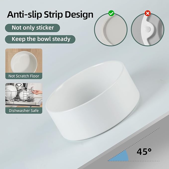Ceramic 5.1inch Set of 2 Dog and Cat Bowls, Food and Water Feeder for Small Breed Dogs, Kitty, Cats, 2pcs Dog &amp; Cat Dishes(2 Bowls, White)