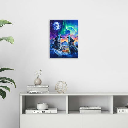 Wolf Wall Art Wolves Canvas Wall Decor Prints Framed Painting Aurora Pictures Gifts Artwork for Bathroom Bedroom Living Dining 16"x20"