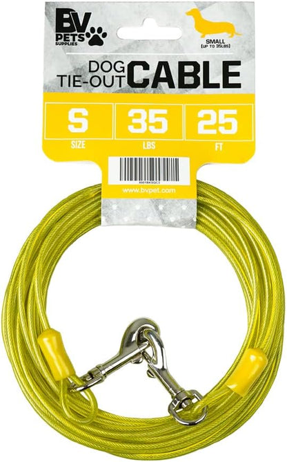 BV Dog Tie Out Cable 25 Feet - Heavy Duty Dog Lead Up to 35 Pounds - Reflective &amp; Rust-Free with Quick Release Swivel Clips &amp; 360° Rotating Clasp - Tangle-Free Dogs Runner for Yard (Yellow, Single)