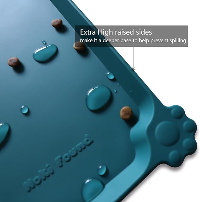 Hoki Found L Silicone Pet Food Mats - Non Slip Dog Cat Bowl Placemats - Waterproof Dog Cat Food Mats - For Carpet &amp; Sicilian Ocean