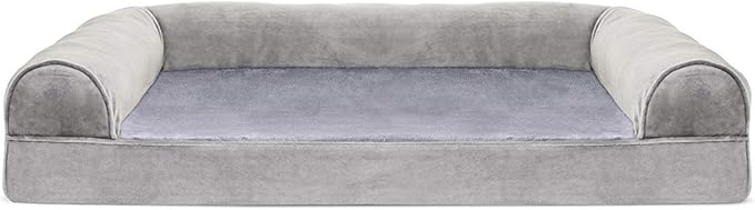 Furhaven Orthopedic Dog Bed for Large/Medium Dogs w/ Removable Bolsters &amp; Washable Cover, For Dogs Up to 55 lbs - Faux Fur &amp; Velvet Sofa - Smoke Gray, Large