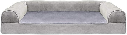 Furhaven Orthopedic Dog Bed for Large/Medium Dogs w/ Removable Bolsters &amp; Washable Cover, For Dogs Up to 55 lbs - Faux Fur &amp; Velvet Sofa - Smoke Gray, Large