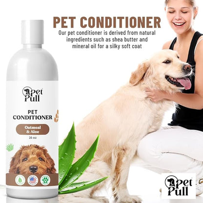 Pet Shampoo and Conditioner for Dogs and Cats - Plant-Based Dog Shampoo Cleanser - Pet Supplies for Pets - Sensitive Skin Dog Wash- Made in The USA (16 oz) (Oatmeal &amp; Aloe, Conditioner)