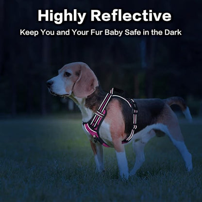 PoyPet No Pull Dog Harness, No Choke Front Clip Reflective Dog Vest with Soft Padded Vertical Handle, 3 Leash Attachments for Small Medium Large Dogs (Pink,L)