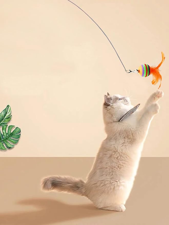 Interactive Cat Feather Toy with Super Suction Cup &amp; Bonus Double-Sided Nano Adhesive – 3 Replaceable Feathers, Bell &amp; Spring Wand – Fun Exercise for Indoor Cats &amp; Kittens (Fly Bird Blue)