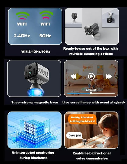 Cameras for Home Security-Indoor MiNi 1080P HD,Security Camera Wireless for Baby/Nanny/Pet/Dog/Cat, Infrared Night Vision,Magnetic Base Bracket,Cloud &amp; SD Card Storage, (2.4 /5GHzWiFi)-Silver