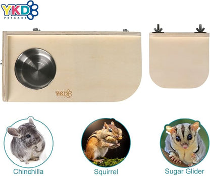 Chinchilla Wooden Platform Set, Pet Cage Platform with Feeding Bowl, Small Animals Cage Accessories for Chinchilla Squirrel Gerbil Suger Glider Hamsters (Feeding Platform + Small Platform)