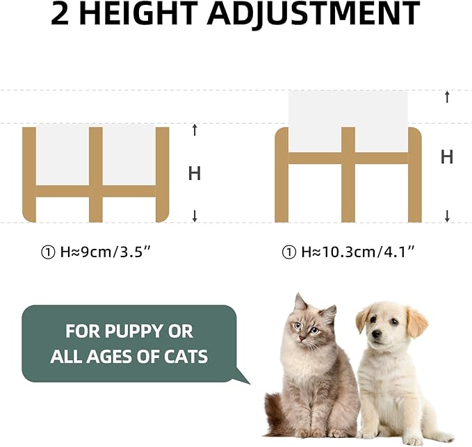 Ceramic Raised Dog and Cat Bowl Set, 2 Heights Elevated Stand, Food and Water Bowl for Small Breed Dogs, Cats, Kitty, Weighted Dog Dishes, Pet Bowls(5.1&