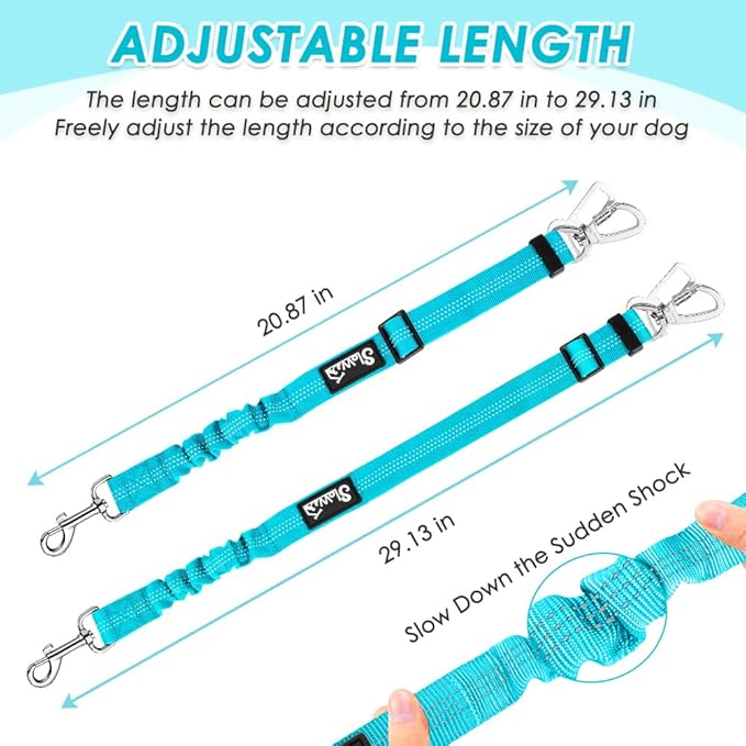 Lukovee Dog Seat Belt for Car, Adjustable Dog Car Harness for Large Medium Small Dogs, Soft Padded &amp; Breathable Mesh Dog Seatbelt with Car Strap and Carabiner(Light Blue Double Clip,Medium)