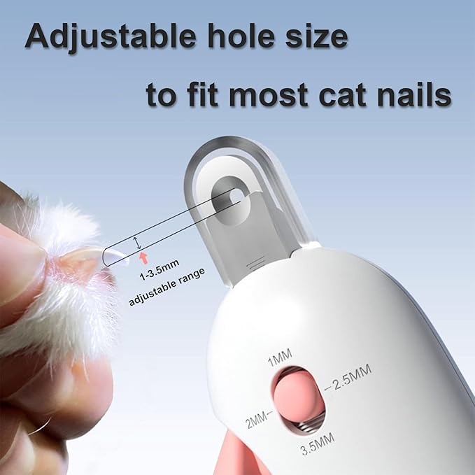Pett Nail Clipper for Cats - Gentle Round-Hole Trimmer with Dust Storage | Adjustable Size &amp; Hidden Nail File | Pet Grooming Tool for Safe &amp; Loving Care (Pink)
