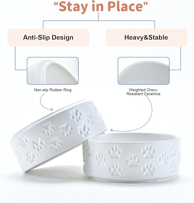 SPUNKYJUNKY Ceramic Dog and Cat Bowls 2 Pack, 5.1&