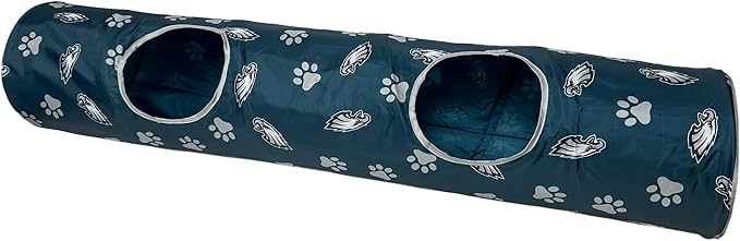NFL Philadelphia Eagles Cat Tunnel Tube Toy with Plush Football Catnip and Feathers Collapsible Tunnel for Cats to Play, Peek and Hide, Sporty &amp; Fun Cat Tunnel Toy with Team Logo All-Over Design!