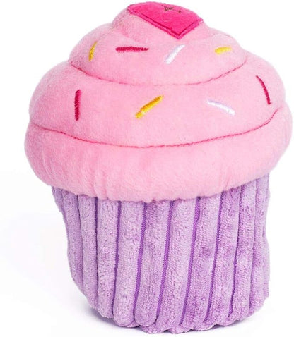 ZippyPaws Birthday Cupcake- Dog Squeaky Toys to Keep Them Busy, Funny Food Plush for Small, Medium, &amp; Large Dogs, Cute Stuffed Puppy Toy, Pet Products, Gift for Dogs of All Breeds, Soft &amp; Cuddly- Pink