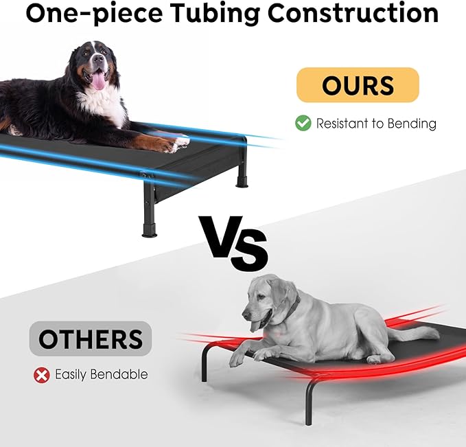 Veehoo Cooling Outdoor Dog Bed, Heavy Duty Elevated Pet Bed with Washable &amp; Breathable Teslin Mesh, Non-Slip Silicon Feet, Dog Cot Bed with Support Hem, 35" x 22", Black, CWC2433