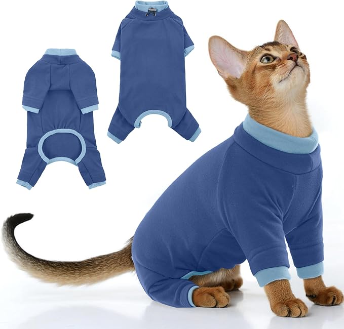 PUMYPOREITY Cat Hair Sticky Shirt – Breathable &amp; Lightweight, Reduces Shedding Fur Pajamas, Prevents Licking Wounds After Surgery, Blue, M