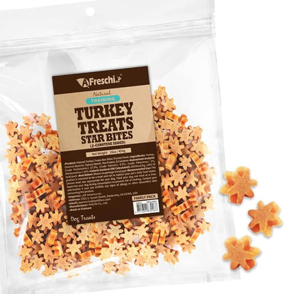 Afreschi Natural Turkey Treats Star Bites –16 oz, Hexagonal Shape, USA-Sourced Trukey, All-Natural, Hypoallergenic, Low-Fat, Healthy &amp; Easily Digestible, Puppy &amp; Training Snack &amp; Small Dogs