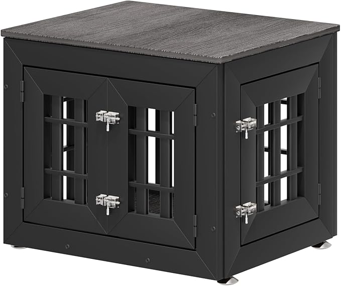 26" Heavy Duty Dog Crate Furniture for Small,Medium and Large Dogs,Rustic Wooden Dog Cage Kennel Indoor Furniture with Waterproof Top,Decorative Pet House Side End Table (Black &amp; Grey)