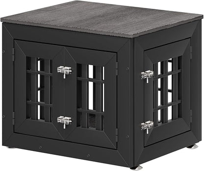 26" Heavy Duty Dog Crate Furniture for Small,Medium and Large Dogs,Rustic Wooden Dog Cage Kennel Indoor Furniture with Waterproof Top,Decorative Pet House Side End Table (Black &amp; Grey)