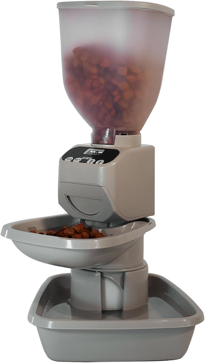Automatic Dog &amp; Cat Food Feeder with Water Dispenser – Smart Pet Feeder with Portion Control, OLED Display, Anti Jam Design, Battery Operated Dispenser for Small Pets - Taupe