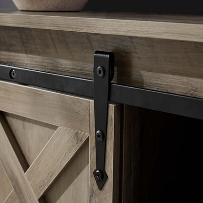 Entryway Table with Storage, Farmhouse Buffet Cabinet Coffee Bar Kitchen Island with Sliding Barn Doors &amp; Shelves, Console Table for Kitchen, Dining Room, Living Room, Grey