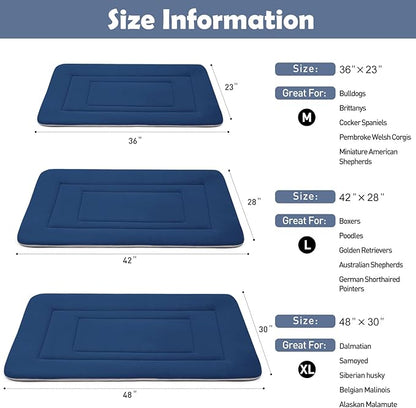 JoicyCo Dog Crate Bed Pad Mat, 36 in Non Slip Bottom Washable for Medium &amp; Large Dogs, Kennel Pad, Dark Blue