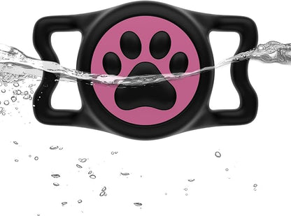IP68 Waterpoof Dog Air tag Holder, Stretchy Silicone Full Body Covered Apple Air Tag Holder for Dog Cat Collar Fit All Width Collar (Black &amp; Rose, 1 Pack)