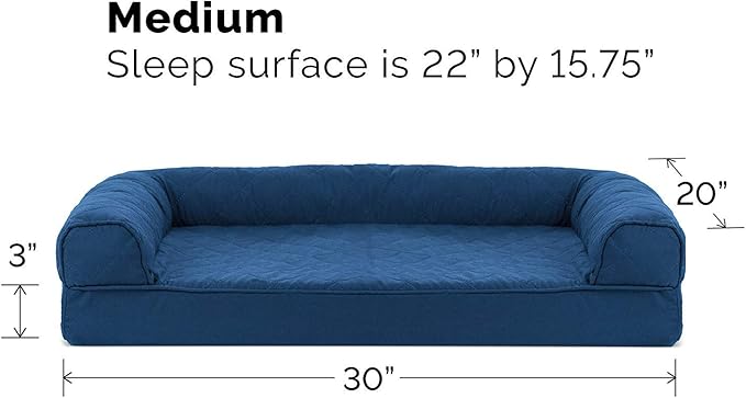 Furhaven Cooling Gel Dog Bed for Medium/Small Dogs w/ Removable Bolsters &amp; Washable Cover, For Dogs Up to 35 lbs - Quilted Sofa - Navy (Blue), Medium