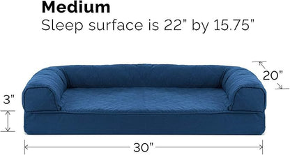 Furhaven Cooling Gel Dog Bed for Medium/Small Dogs w/ Removable Bolsters &amp; Washable Cover, For Dogs Up to 35 lbs - Quilted Sofa - Navy (Blue), Medium