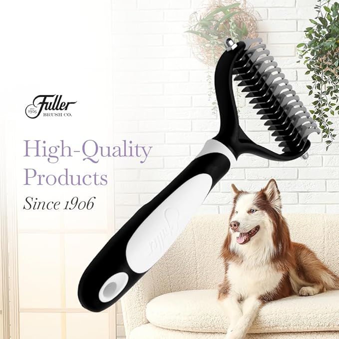Fuller Brush Dual-Head Dematting Pet Comb - Stainless Steel Teeth with Slightly Sharp Edges - 7 Narrow-Gap &amp; 9 Wider-Gap on Other Side - Use to Remove Stubborn Fur &amp; For Grooming Dogs &amp; Cats