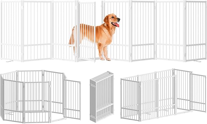Full Metal Freestanding Dog Gate with Door, 32&