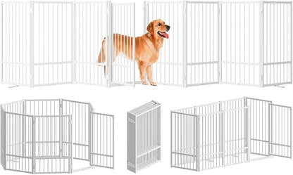 Full Metal Freestanding Dog Gate with Door, 32&