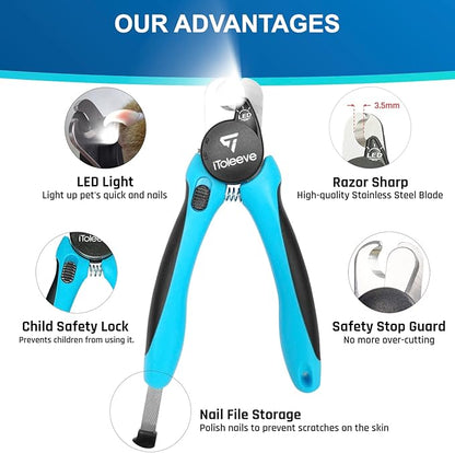 LED Dog Nail Clipper with Light, Illuminates Nails or Bloodline for Safe and Easy Trimmers, Extra Sharp for Thick Nails, Quick Sensor, Avoid Over Cutting Toenail, for Cats &amp; Dogs