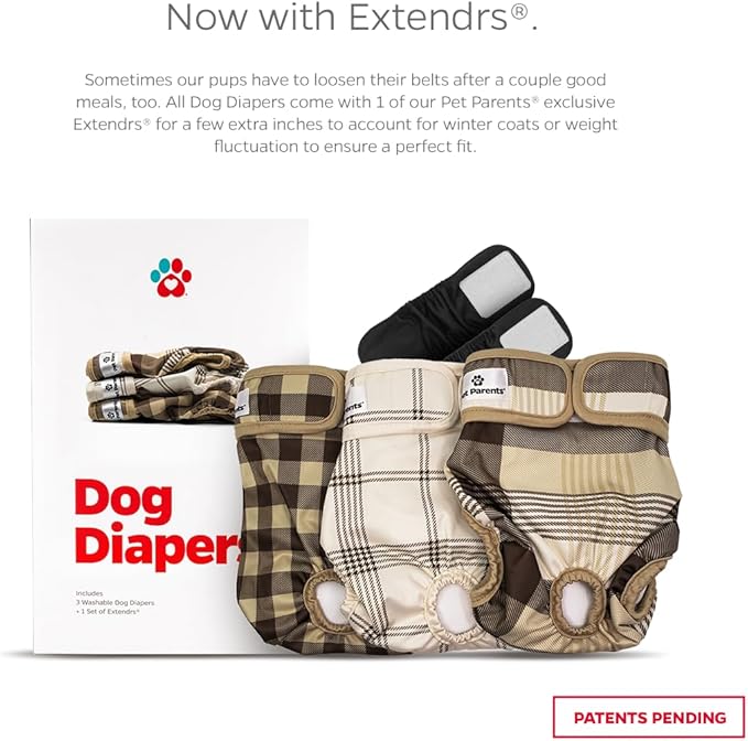 Pet Parents® Washable Dog Diapers (3pack) + Extendrs® of Durable Doggie Diapers, Premium Dog Diapers Female &amp; Male (Medium, Oxford)