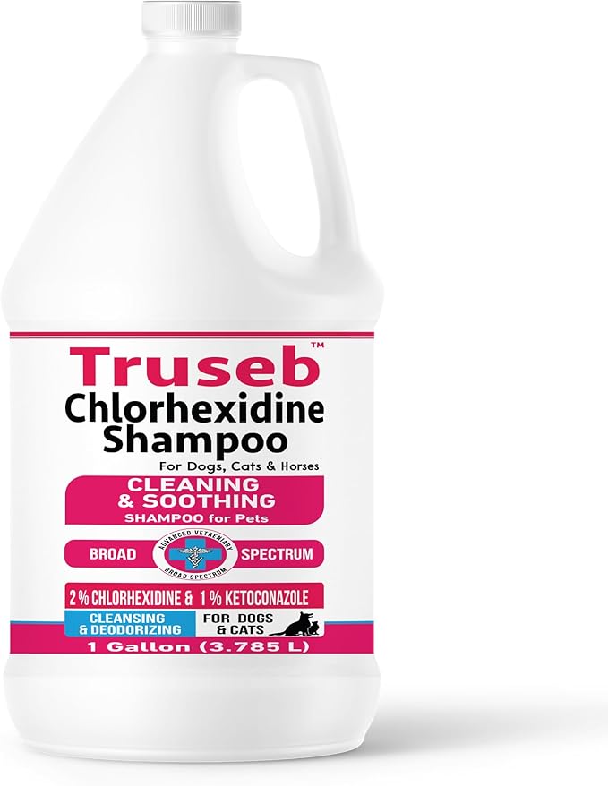 Truseb Topical Ketoconazole and Chlorhexidine Shampoo for Dogs, Cats &amp; Horses Pleasantly Scented with a Cucumber Melon Scent with Aloe (Ketoconazole &amp; Chlorhexidine Shampoo, 1 Gallon)