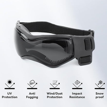 Dog Goggles Dog Sunglasses for Medium Breed UV Protection Windproof with Adjustable Head Straps Chin Straps for Ride Car/Hiking Travel/On Beach-Black