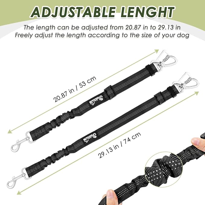 SlowTon Dog Seat Belt Harness for Car, Dog Car Harness Adjustable Mesh Breathable &amp; Dog Seatbelt Safety Tether with Elastic Bungee for Small Medium Large Pets(Black, Double Clip, L)
