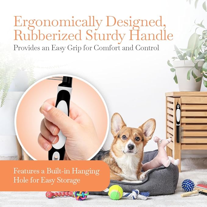 Fuller Brush Single-Sided Pet Comb - 25 Rust-Resistant Stainless Steel Pins - Ergonomic Rubberized Easy Grip Handle - Remove Tangles, Mats &amp; Reduce Loose Hair - Tool for Grooming Dogs &amp; Cats