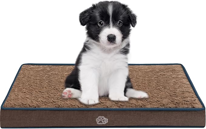 EMPSIGN Dog Bed Mat 23 Inch Reversible Warm &amp; Cool,Washable Dog Crate Bed with Egg Crate Foam Support, Pet Sleeping Mat for Large Medium Small Dogs, Fluffy Kennel Pad(Brown)