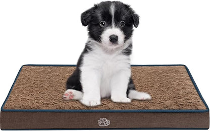 EMPSIGN Dog Bed Mat 23 Inch Reversible Warm &amp; Cool,Washable Dog Crate Bed with Egg Crate Foam Support, Pet Sleeping Mat for Large Medium Small Dogs, Fluffy Kennel Pad(Brown)