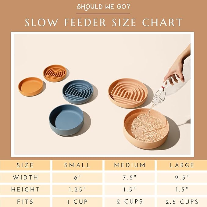 The Slowdown Bowl Silicone Slow Feeder for Dogs &amp; Puppies, Slow Eating, Modern Lick Mat Design, Reduces Gulping, Fits 2.5 Cups 9.5” Across x 1.5” Tall, Mealtime Challenge, Large-Blush