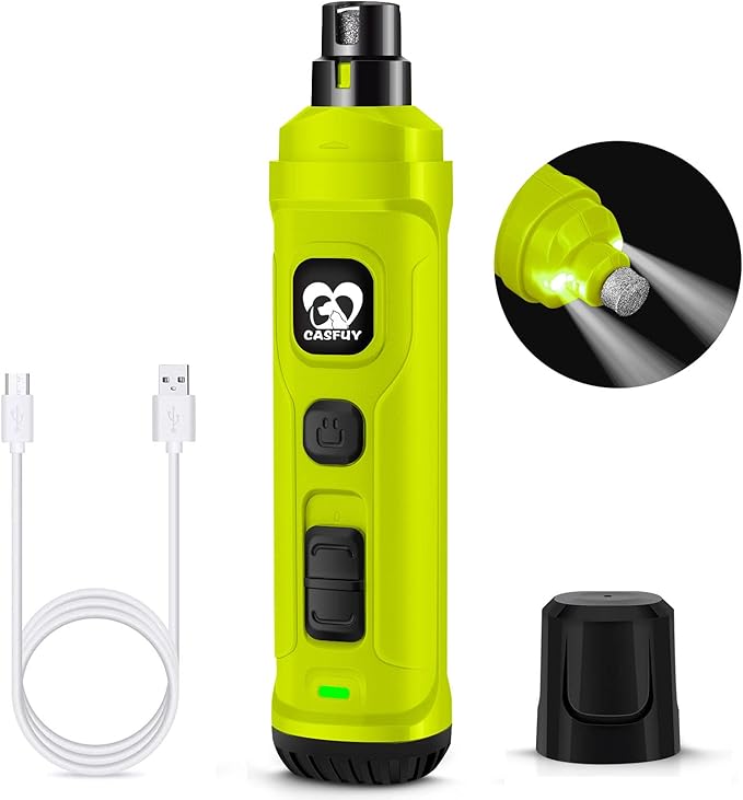 Casfuy Dog Nail Grinder with 2 LED Light - New Version 2-Speed Powerful Electric Pet Nail Trimmer Professional Quiet Painless Paws Grooming &amp; Smoothing for Small Medium Large Dogs(Green)