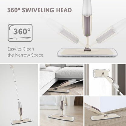 Spray Wet Mops for Hardwood Floor Cleaning - MEXERRIS Dust Dry Mops with 3 Reusable Washable Pads Wood Floor Mop with Spray Home Commercial Use Hardwood Laminate Wood Ceramic Tiles