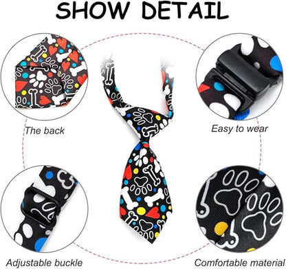 PET SHOW 10pcs Paw Print Medium Dog Ties Neckties for Medium Large Dogs Adjustable Holiday Birthday Grooming Accessories Neck Ties Girl Boy Festival Wedding Costumes Puppies Party Gift
