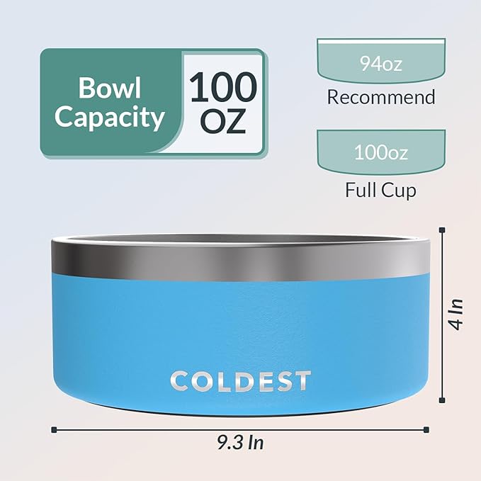 Coldest Dog Bowl - Anti Rust Metal, Non Slip, 3 Layers Insulated Stainless Steel Dog Bowls - Spill Proof &amp; Heavy Duty - Water Bowl for Dogs, Cats &amp; Pets, Dish Washer Safe (100 oz, Celestial Blue)
